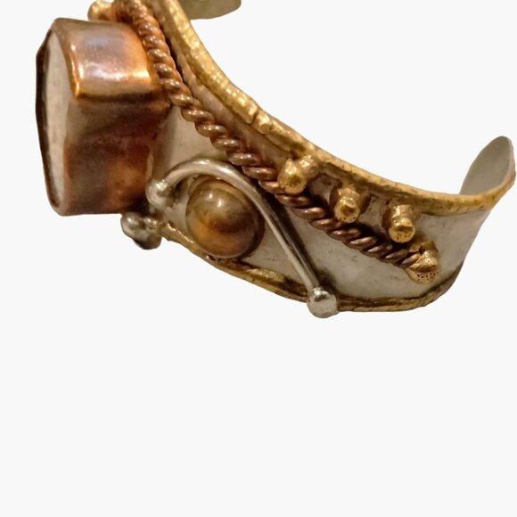 Ammonite Fossil Brass Silver Cuff Bracelet Boho Chic Jewelry Adjustable Unique - Picture 7 of 10